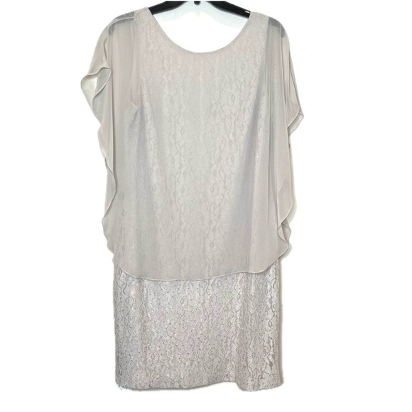 🔥 Scarlett Dressy Sheer Overlay Lace Plus Size Dress Ivory 16W Glittery